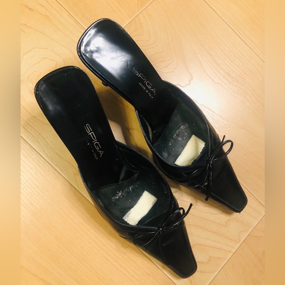 Via Spiga Elegant Black Women's Mules with Kitten Heels and Bow - Picture 11 of 14